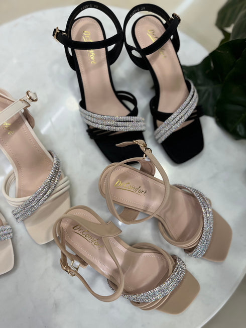Women Luxury Rhinestone Decor Open Toe Buckle Straps